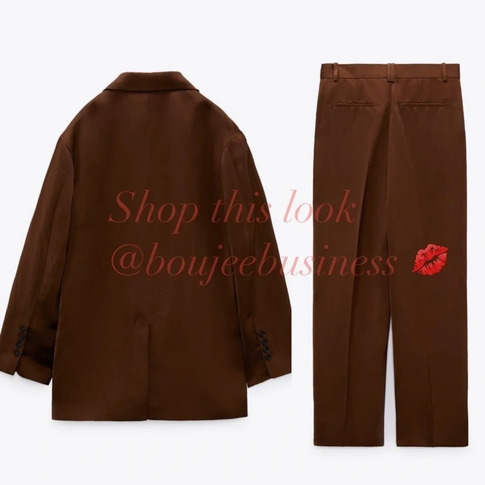 ZARA 2pcs Satin Effect Flowy Blazer + Pants Coord Set